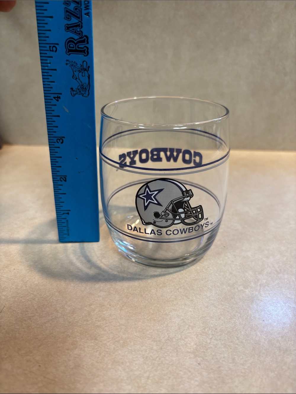 NFL Dallas Cowboys Clear Glass Tumbler with Blue and Silver Logo